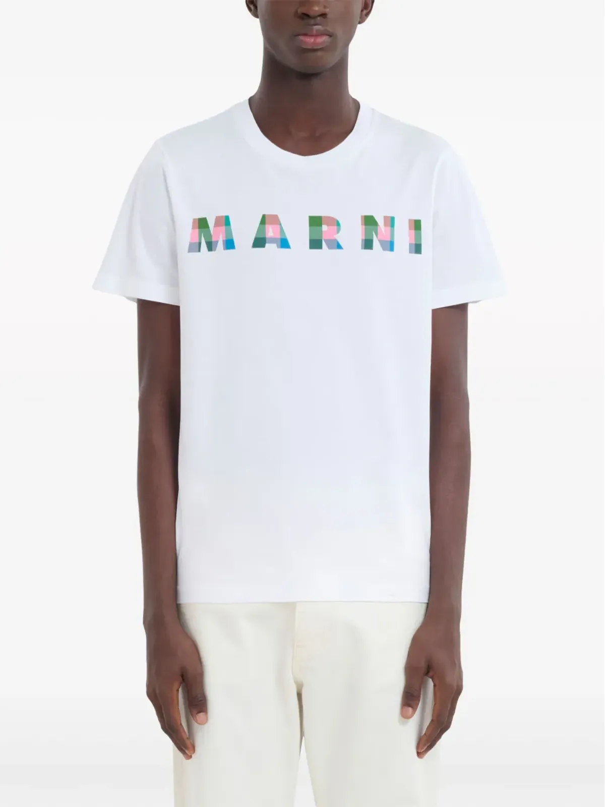 Marni ギンガムチェック ロゴプリント コットン Tシャツ - ホワイト - 画像2