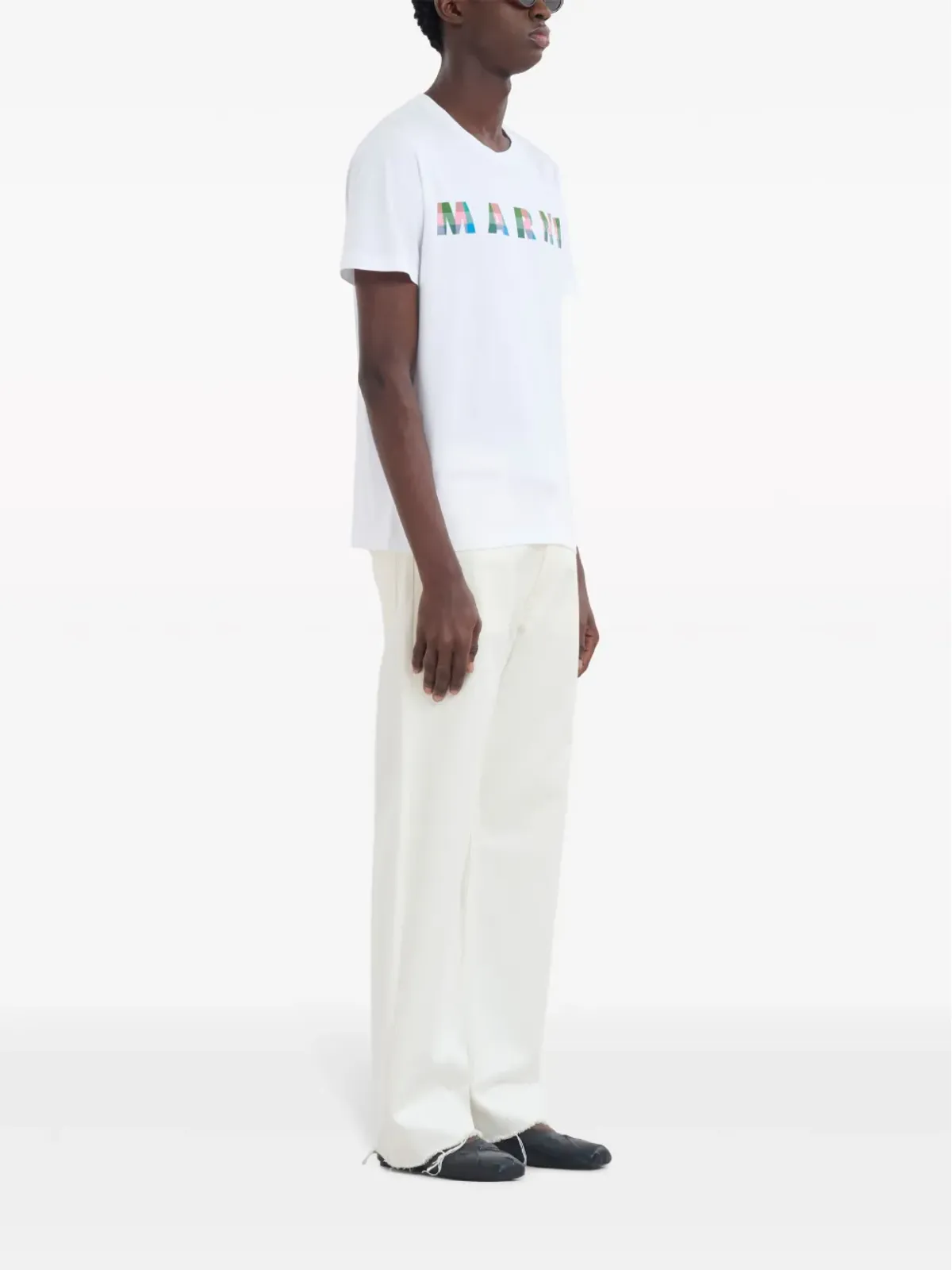 Marni ギンガムチェック ロゴプリント コットン Tシャツ - ホワイト - 画像3