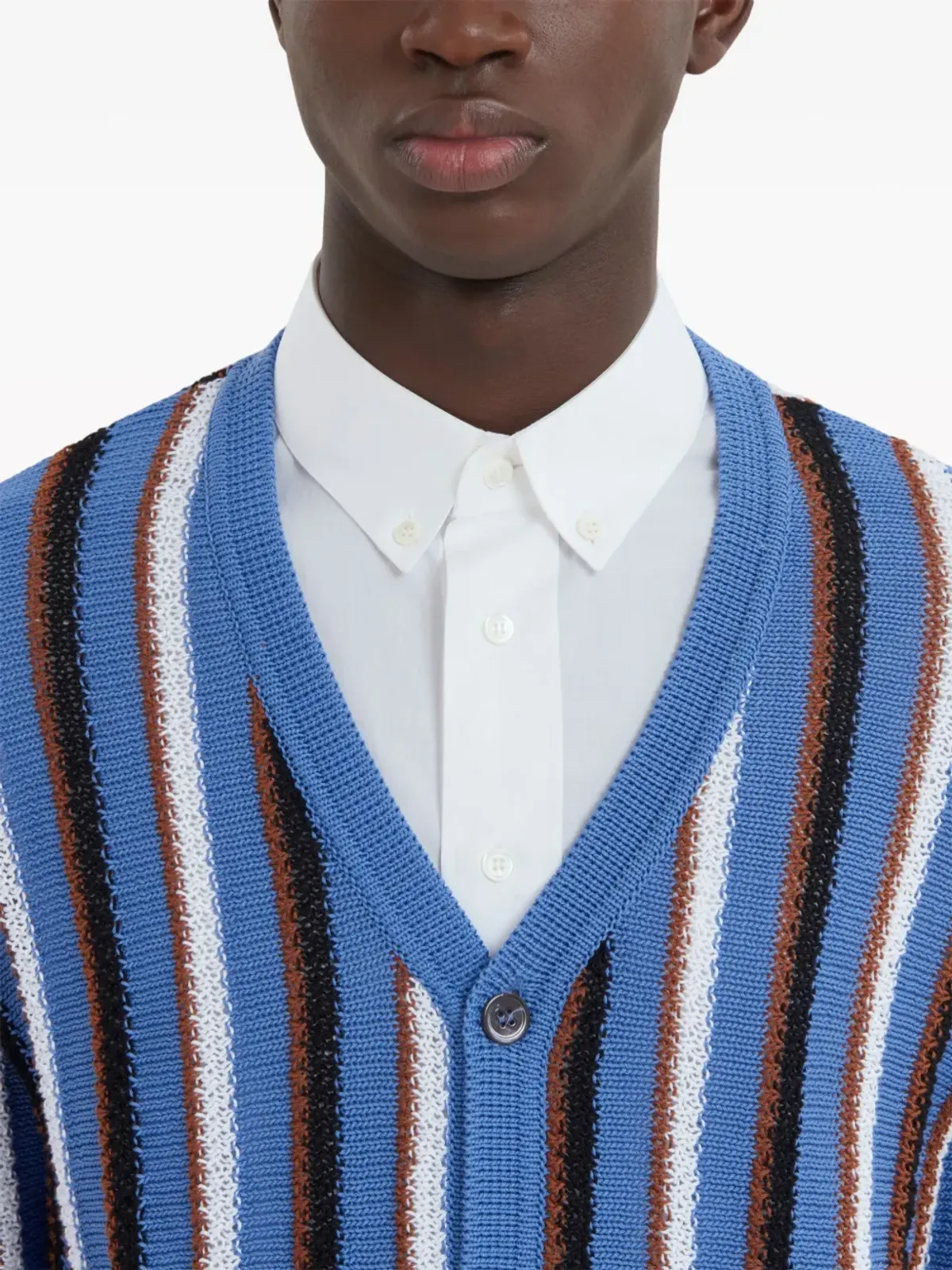 Marni ストライプ柄Vネック コットン カーディガン ブルー - 画像5