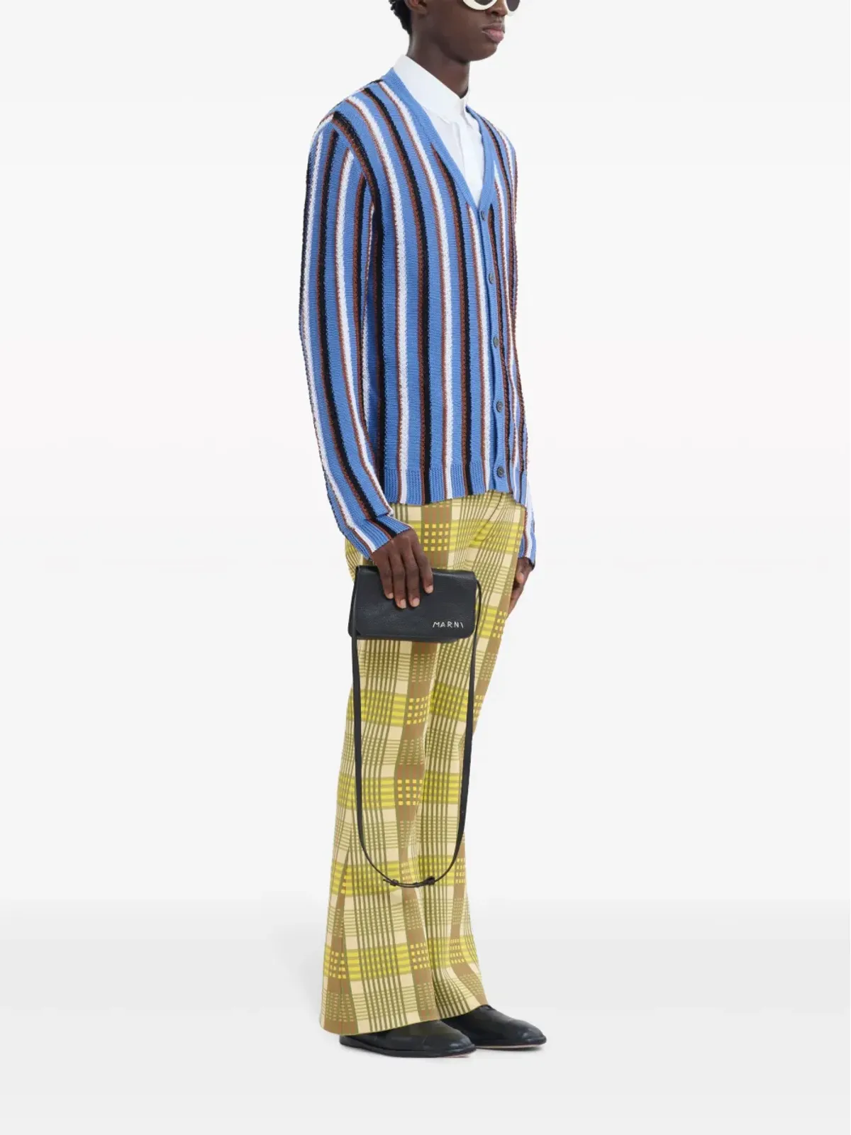 Marni ストライプ柄Vネック コットン カーディガン ブルー - 画像3
