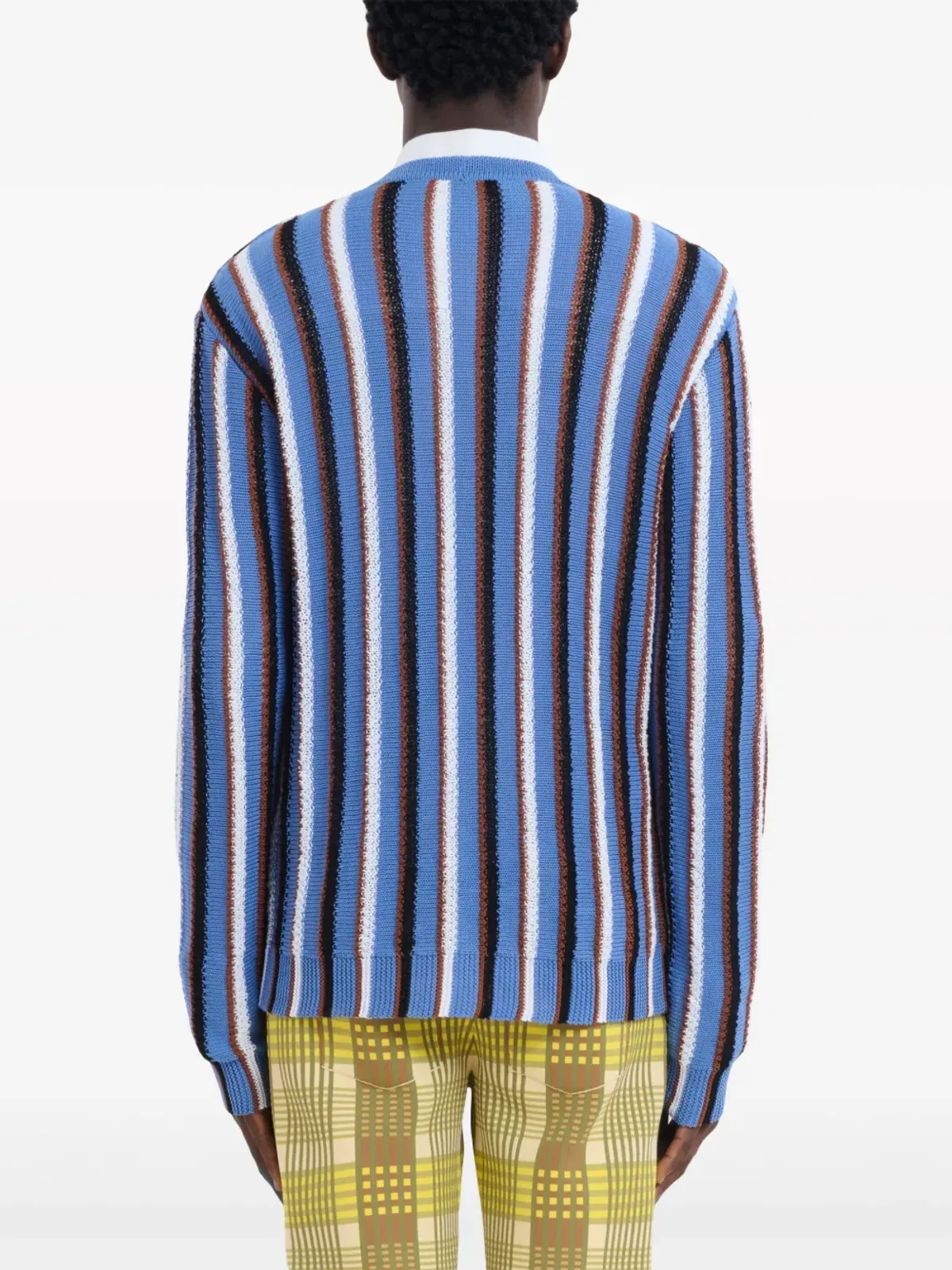Marni ストライプ柄Vネック コットン カーディガン ブルー - 画像4