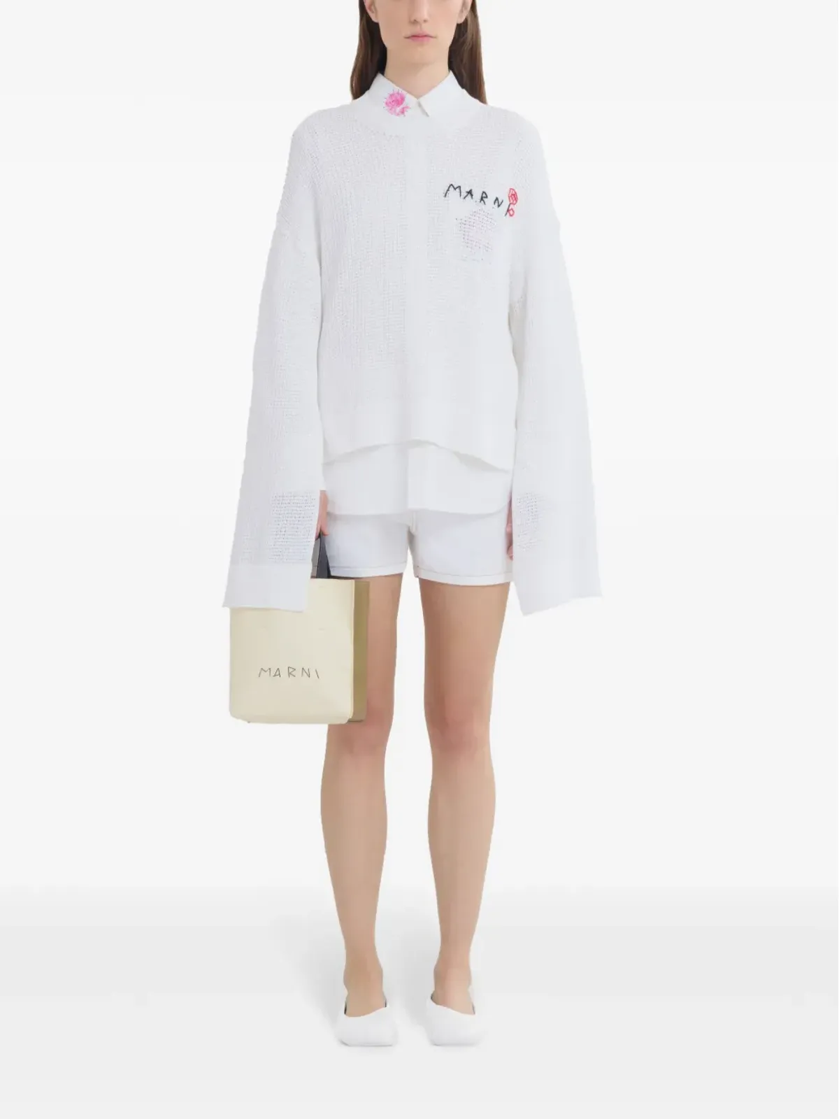Marni ミュゼオ ミンディングロゴ レザートートバッグ - ニュートラルカラー - 画像2