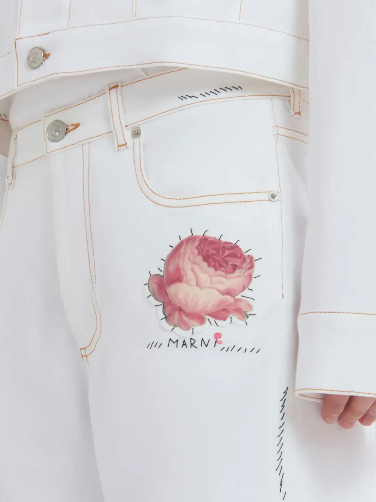 Marni アップリケ付きテーパードジーンズ - ホワイト - 画像5