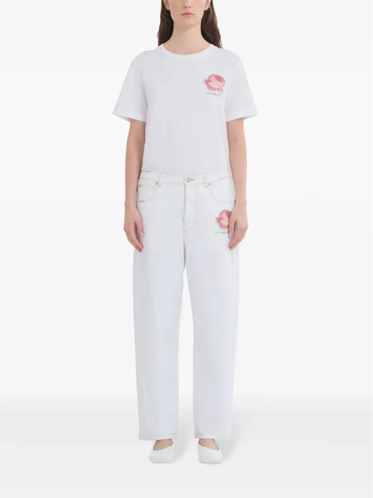 Marni アップリケ付きテーパードジーンズ - ホワイト - 画像3