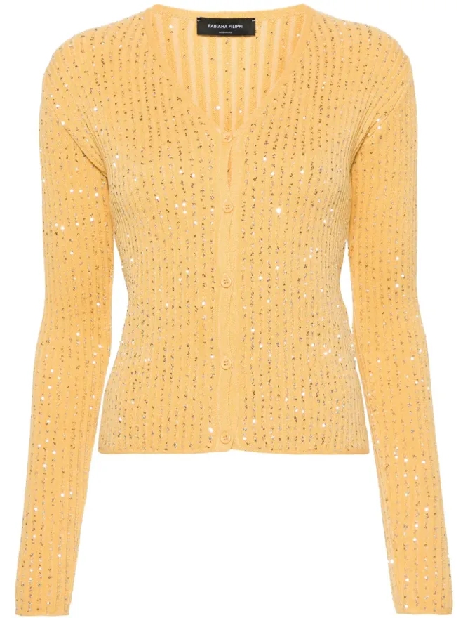 Fabiana Filippi Fabiana Filippi イエローのスパンコール付きリブ編みカーディガンの商品画像