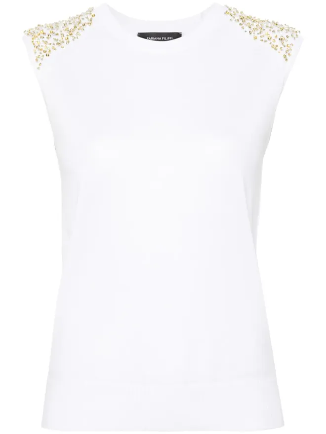 Fabiana Filippi Fabiana Filippi ホワイトのスパンコール装飾付きファインニットトップの商品画像