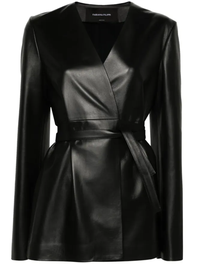 Fabiana Filippi Fabiana Filippi ラップデザイン レザー ジャケット ブラックの商品画像