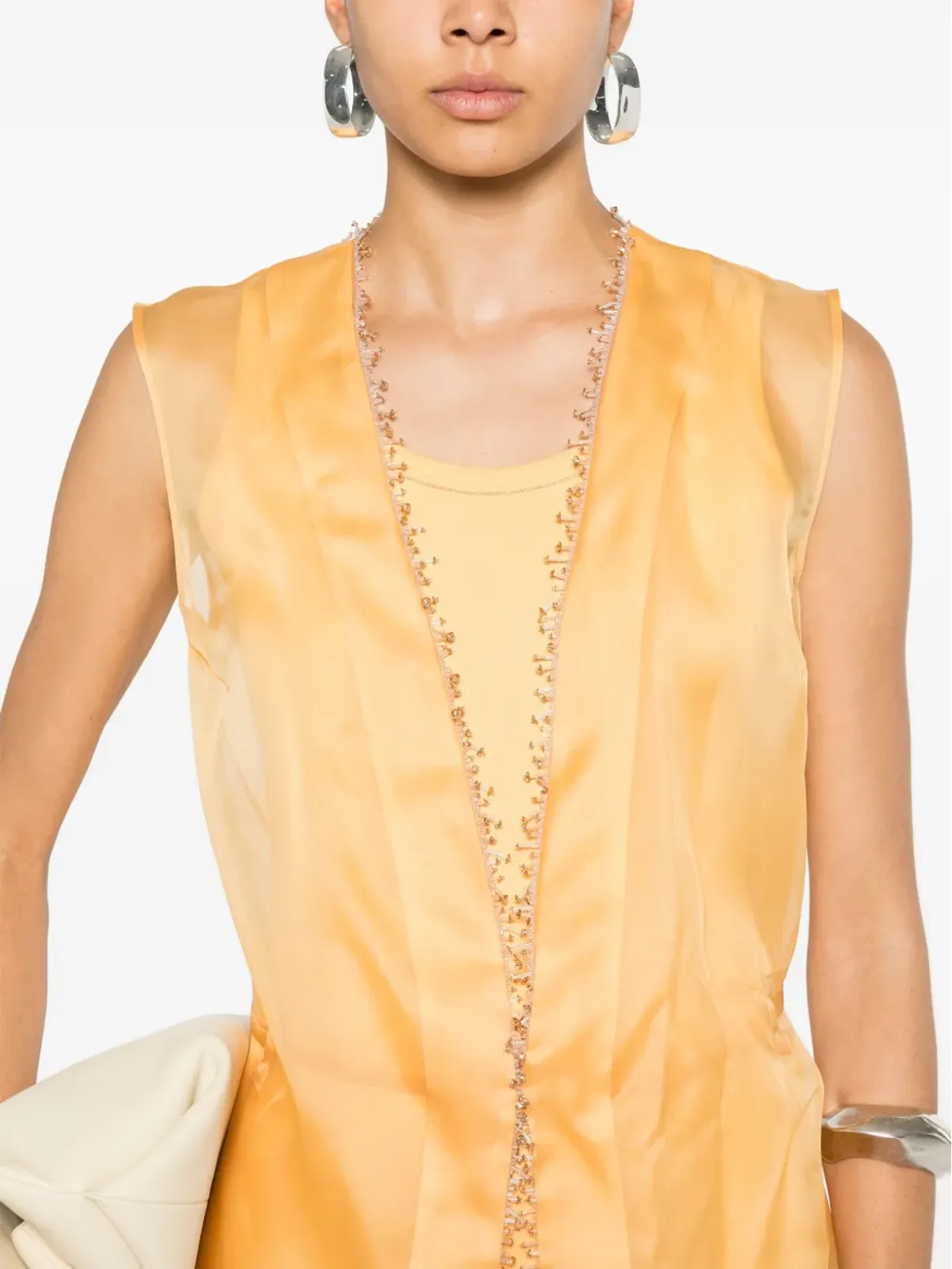 Fabiana Filippi ビーズディテール入りのシルクオーガンザシアートップ - 画像5