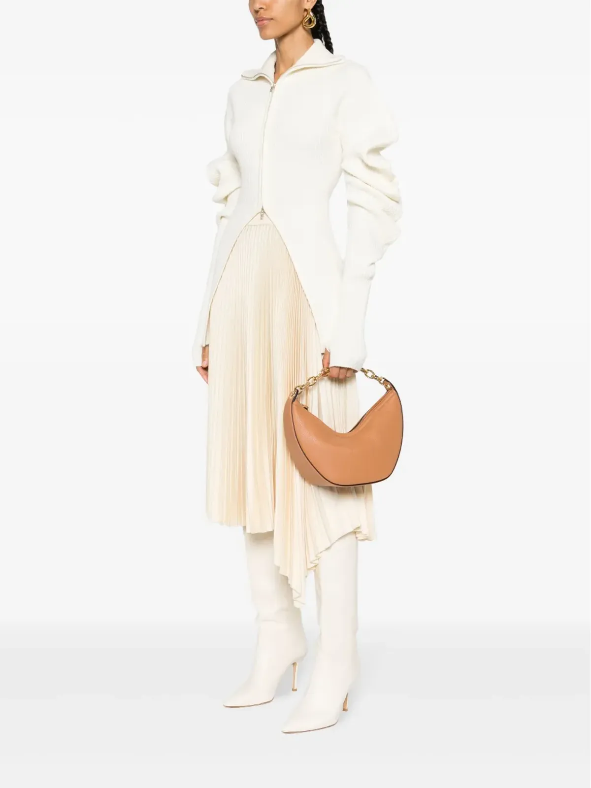 Valentino Garavani スモール Vロゴ ムーン ホーボー バッグ ブラウン - 画像2