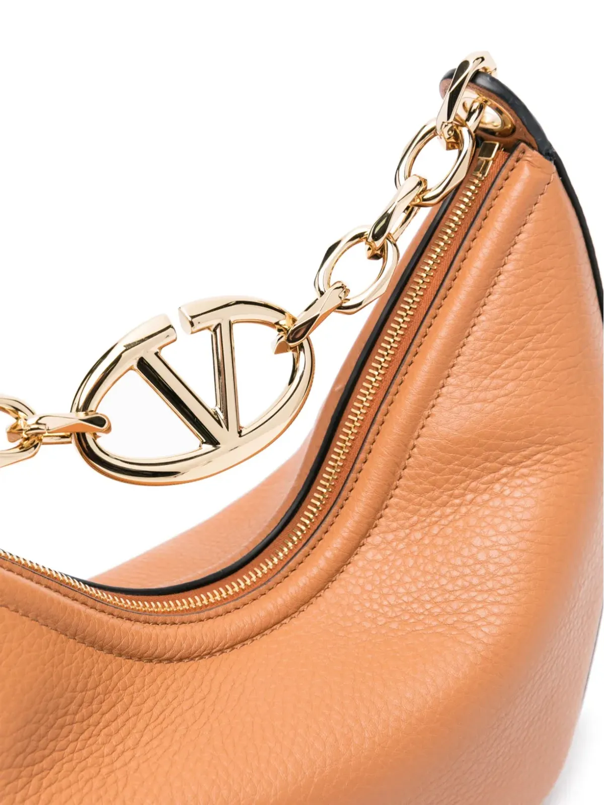 Valentino Garavani スモール Vロゴ ムーン ホーボー バッグ ブラウン - 画像4