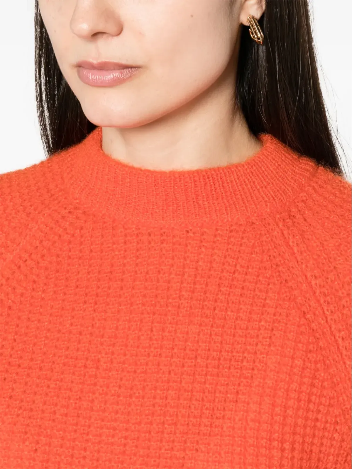 Fabiana Filippi モックネック・ワッフル編みニットセーター オレンジ - 画像5