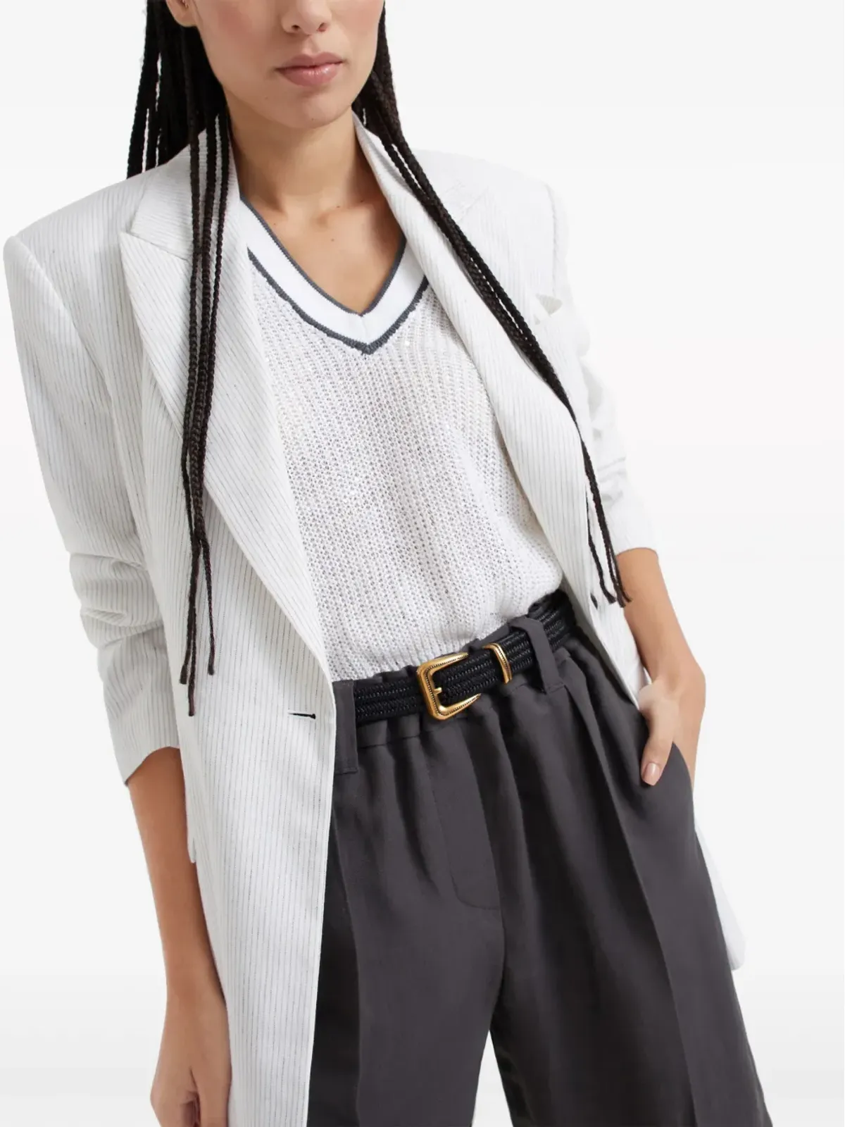 Brunello Cucinelli ウーブンリネンベルト - ブラック - 画像3