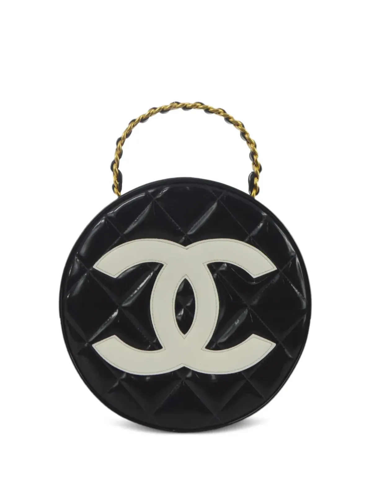 CHANEL ビンテージ 1995年頃 CC ダイヤモンドキルティング丸型 バニティバッグ - ブラック - 画像1