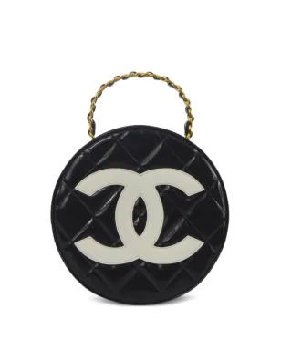 CHANEL ビンテージ 1995年頃 CC ダイヤモンドキルティング丸型 バニティバッグ - ブラック - サムネイル1