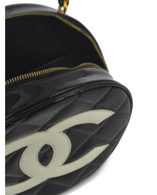 CHANEL ビンテージ 1995年頃 CC ダイヤモンドキルティング丸型 バニティバッグ - ブラック - サムネイル4