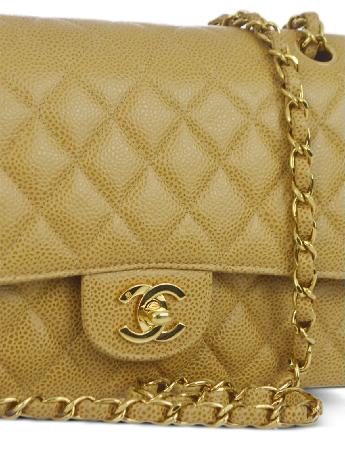 CHANEL ビンテージ 2002年頃 ミディアム ダブルフラップショルダーバッグ ベージュ系 - 画像3