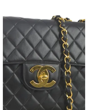 CHANEL ビンテージ 1995 ジャンボ クラシック フラップ ショルダーバッグ - ブラック - サムネイル2