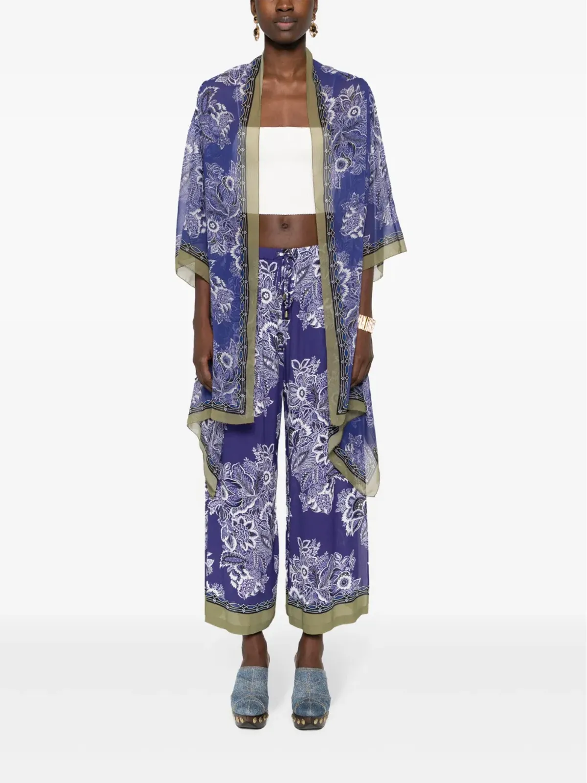 ETRO フローラルプリントのワイドレッグパンツ ブルー - 画像2