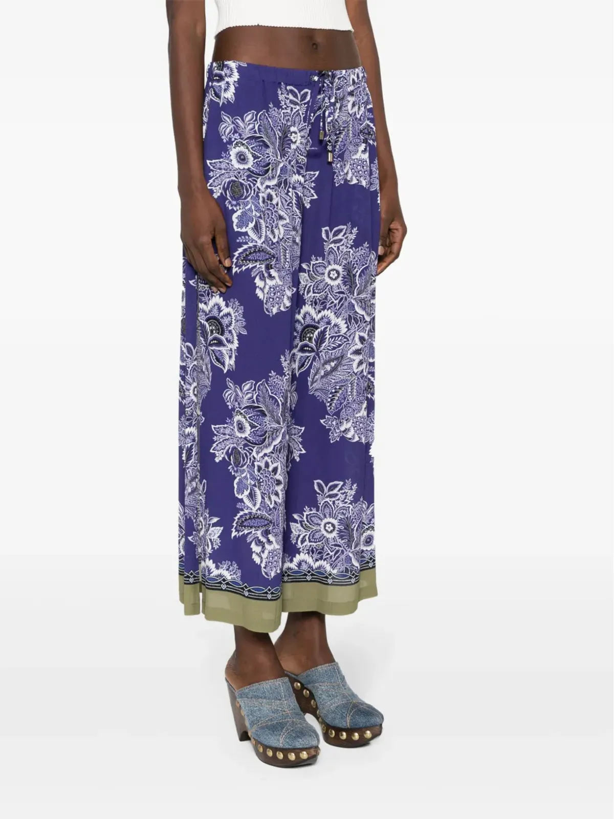 ETRO フローラルプリントのワイドレッグパンツ ブルー - 画像3