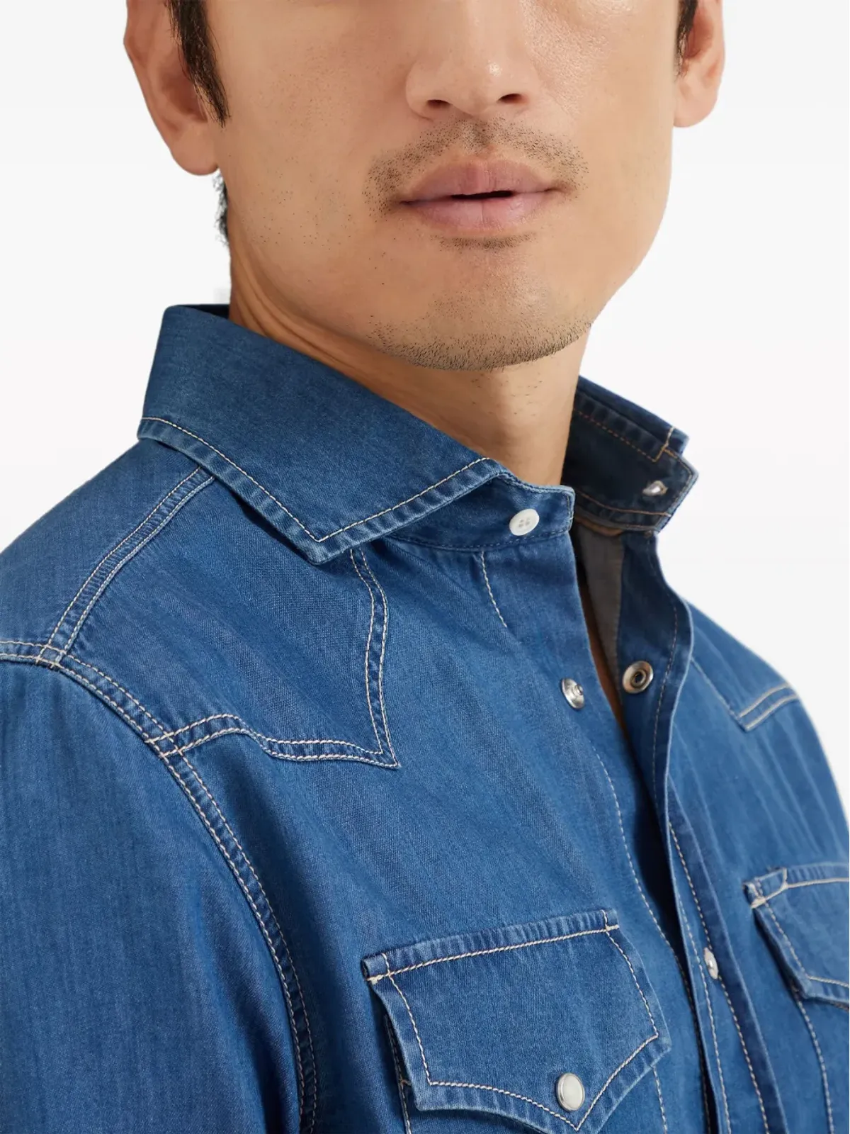 Brunello Cucinelli デニム プレススタッド留めシャツ - ブルー - 画像5