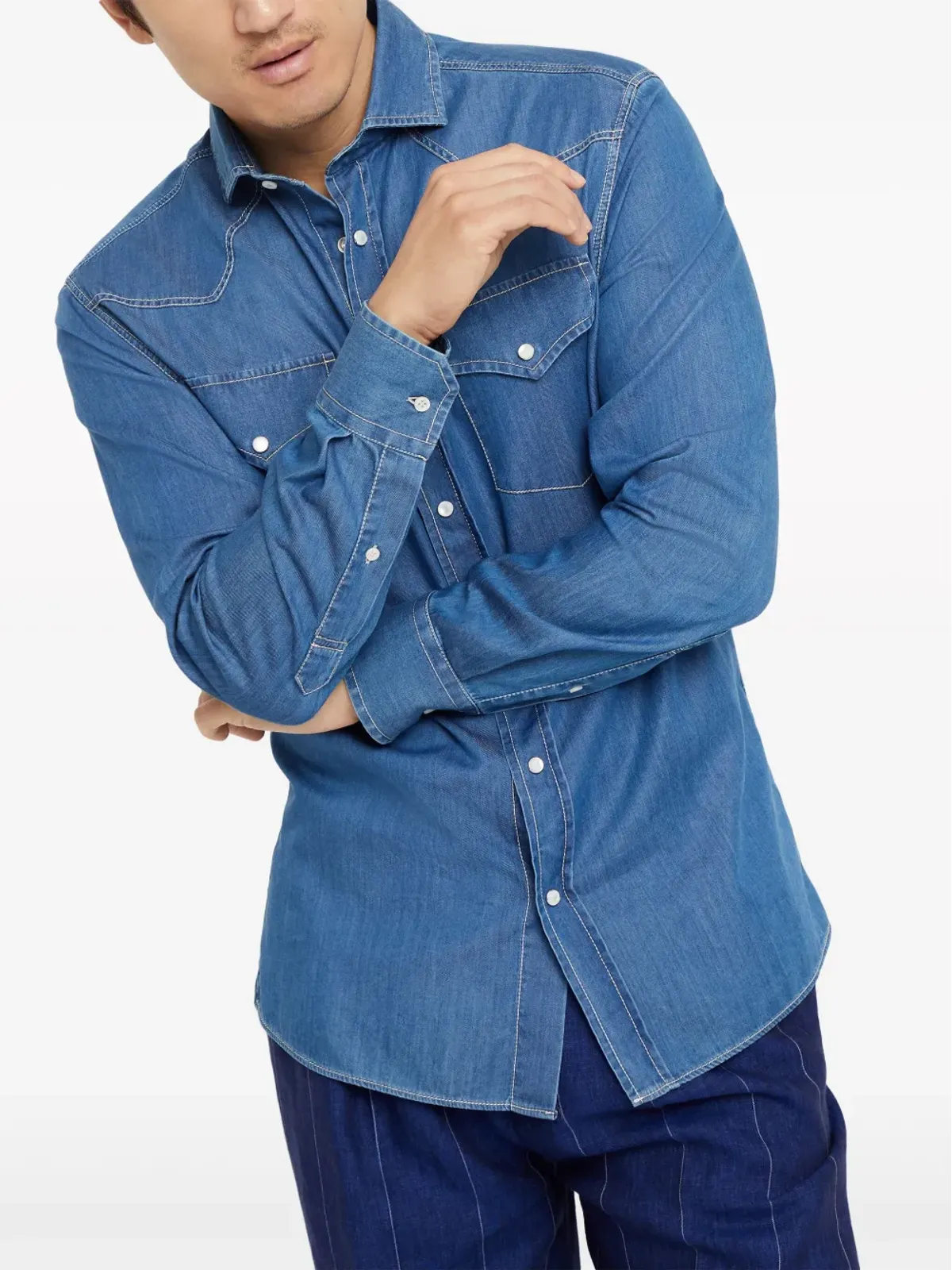 Brunello Cucinelli デニム プレススタッド留めシャツ - ブルー - 画像3