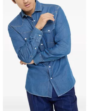 Brunello Cucinelli デニム プレススタッド留めシャツ - ブルー - サムネイル3