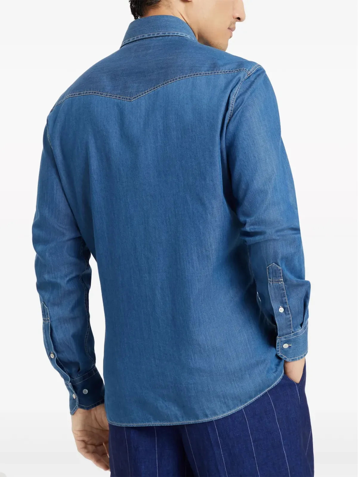 Brunello Cucinelli デニム プレススタッド留めシャツ - ブルー - 画像4