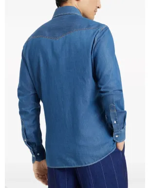 Brunello Cucinelli デニム プレススタッド留めシャツ - ブルー - サムネイル4