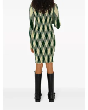 Burberry アーガイルリブ編みドレス - グリーン - サムネイル4