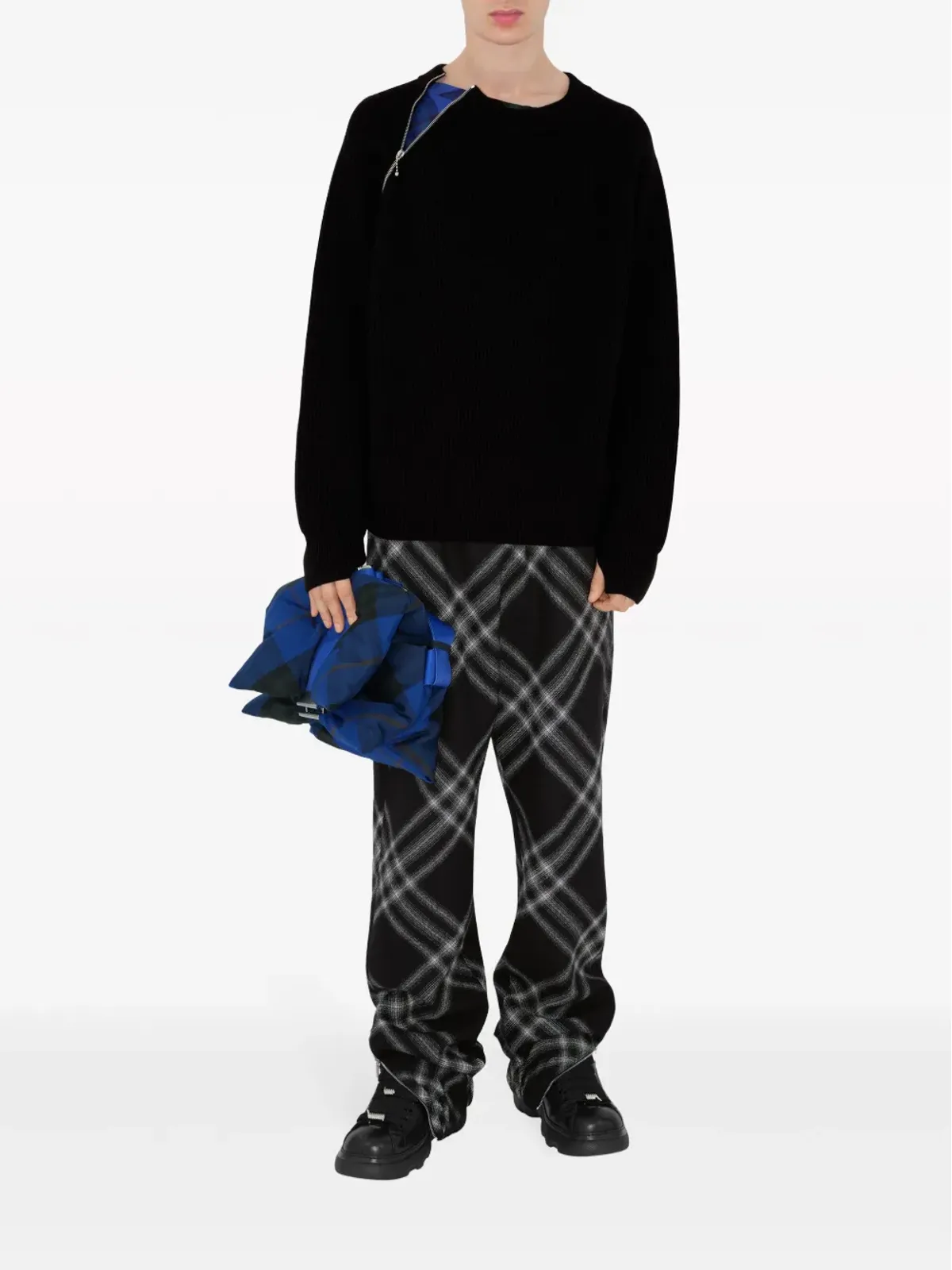 Burberry ジップディテール ウールニットセーター ブラック - 画像2
