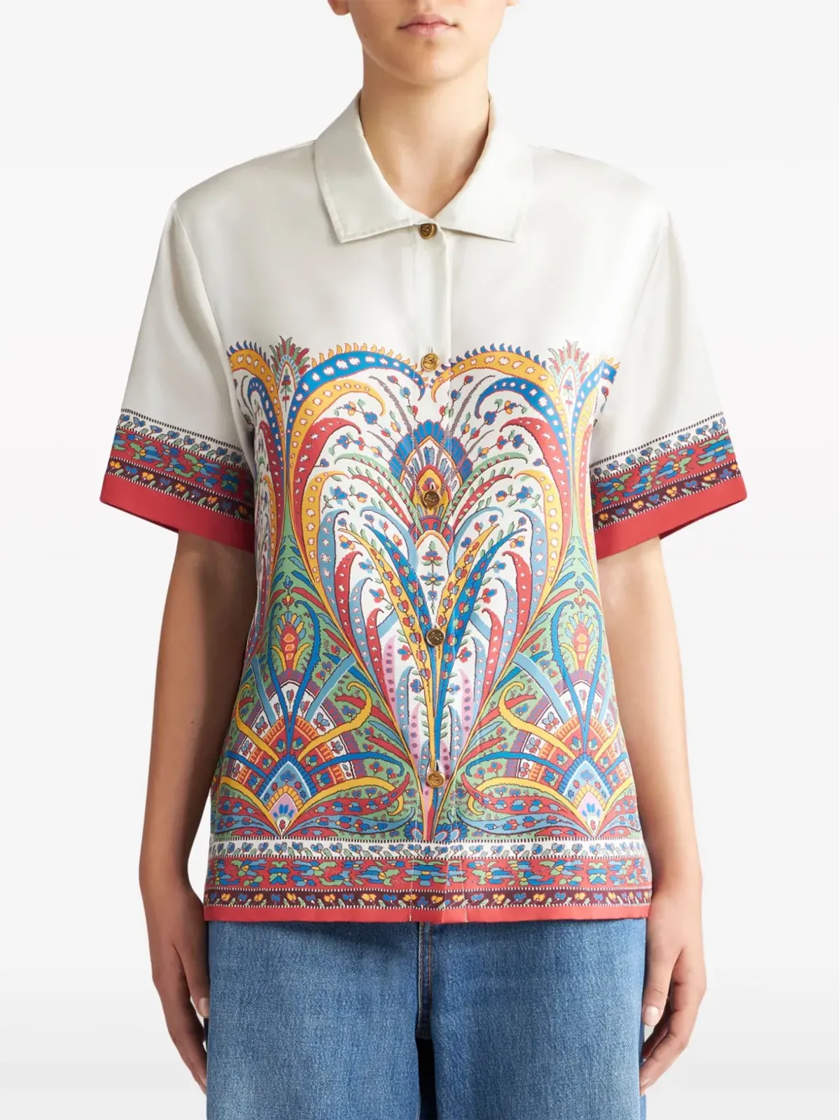 ETRO ペイズリープリントのシルクサテンシャツ - ホワイト - 画像3