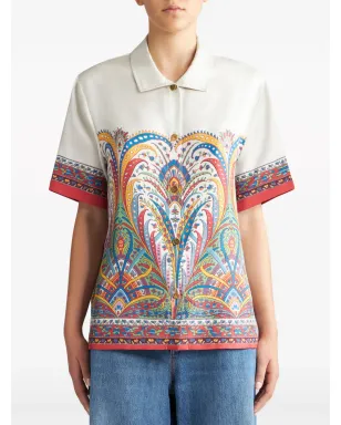 ETRO ペイズリープリントのシルクサテンシャツ - ホワイト - サムネイル3