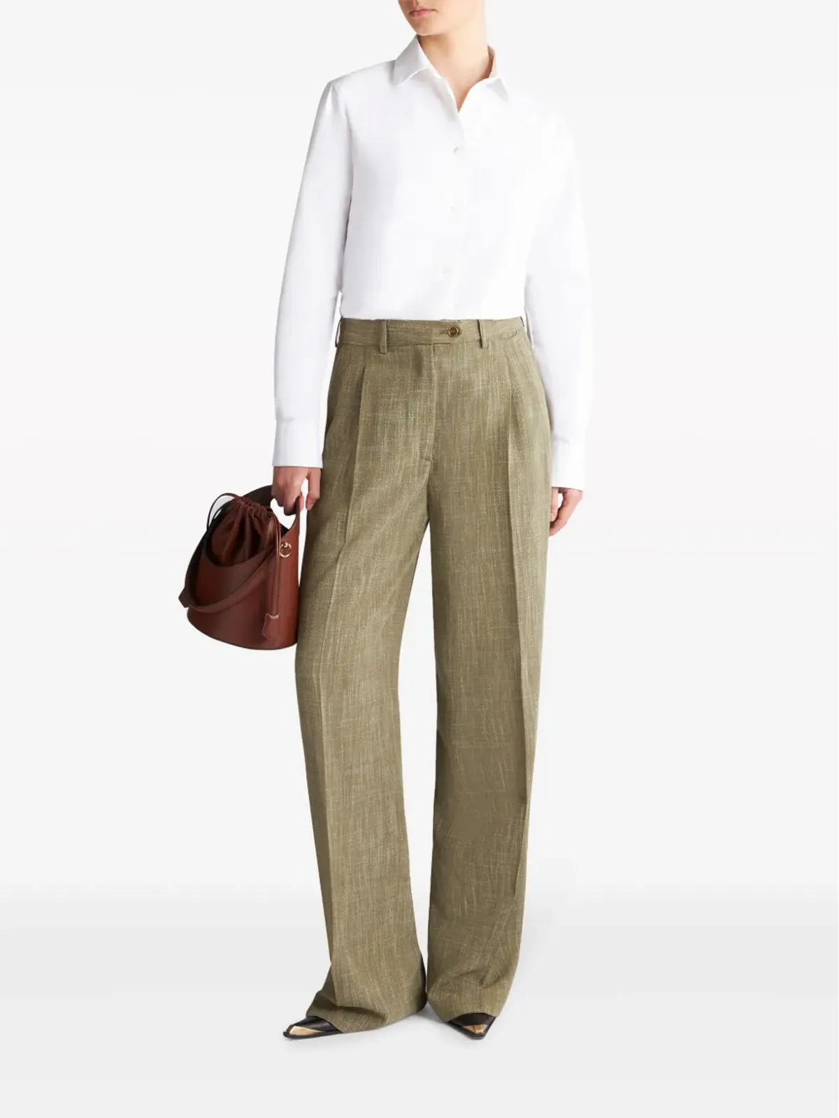 ETRO スラブ風テーラードパンツ グリーン - 画像2