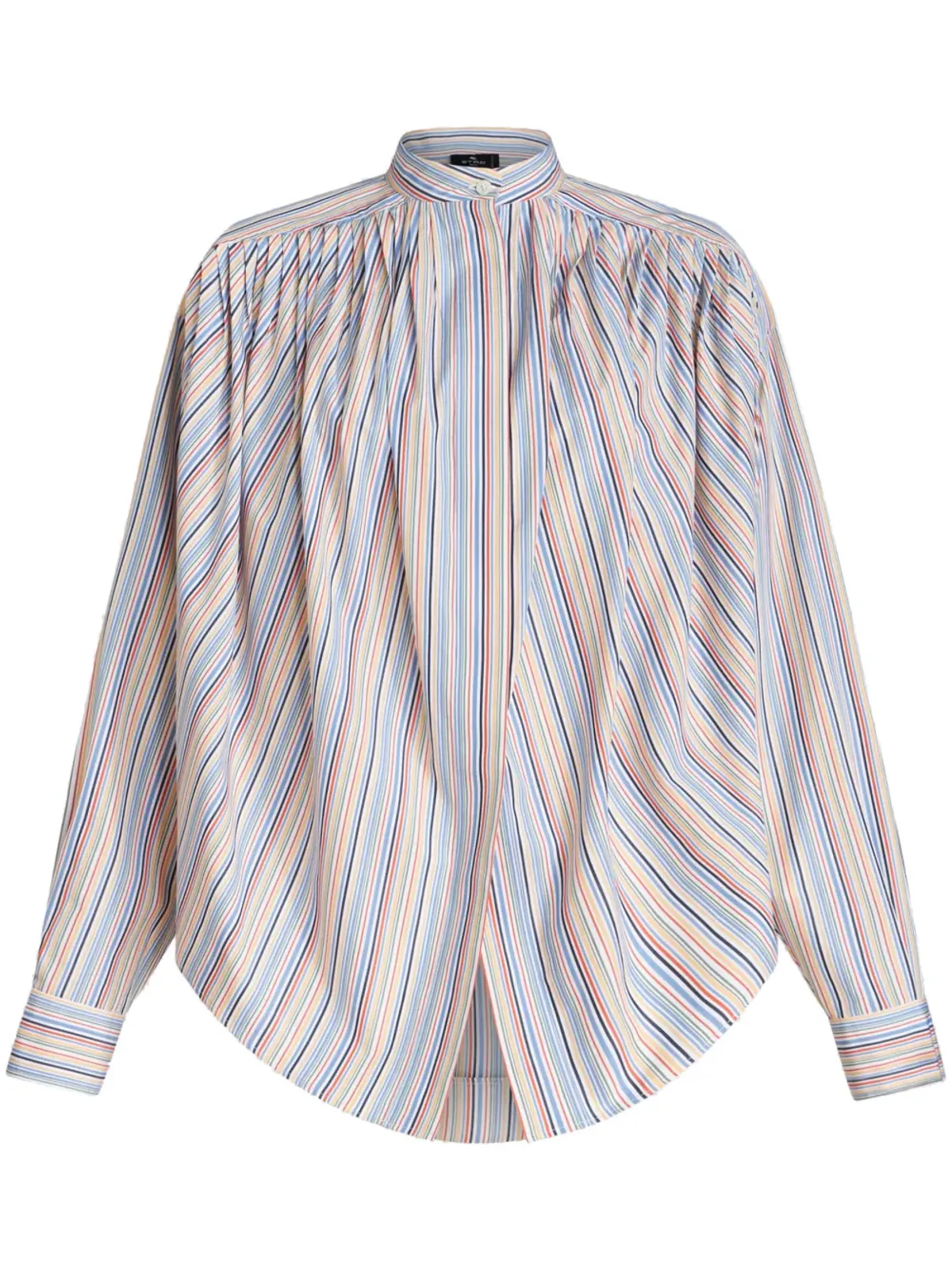 ETRO ストライプ ギャザード コットン ブラウス - ブルー - 画像1