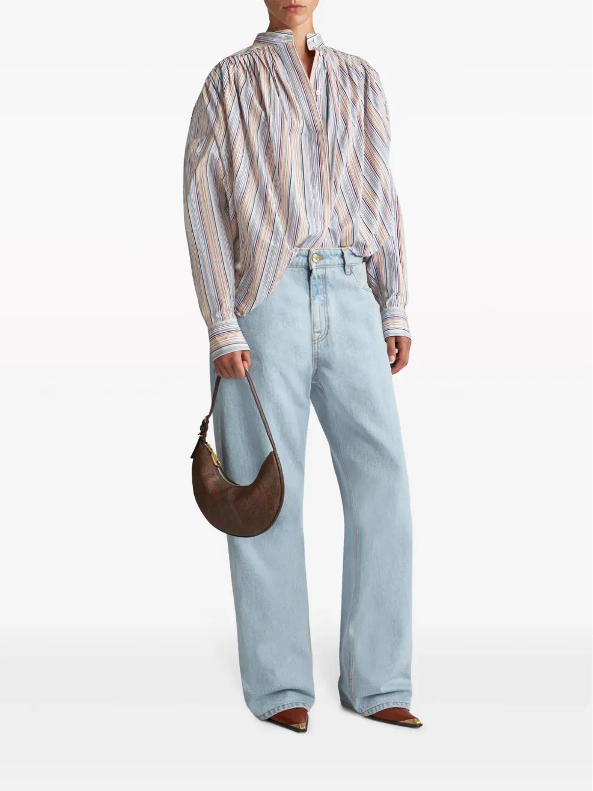 ETRO ストライプ ギャザード コットン ブラウス - ブルー - 画像2