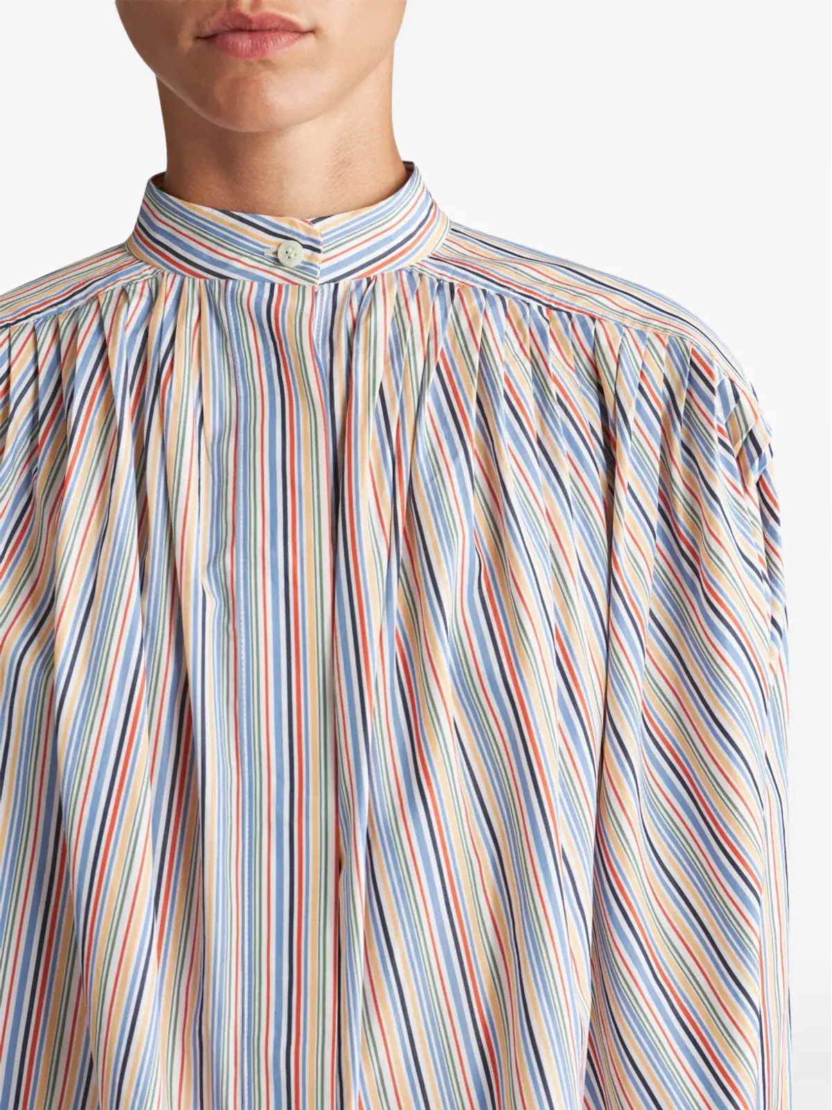 ETRO ストライプ ギャザード コットン ブラウス - ブルー - 画像4