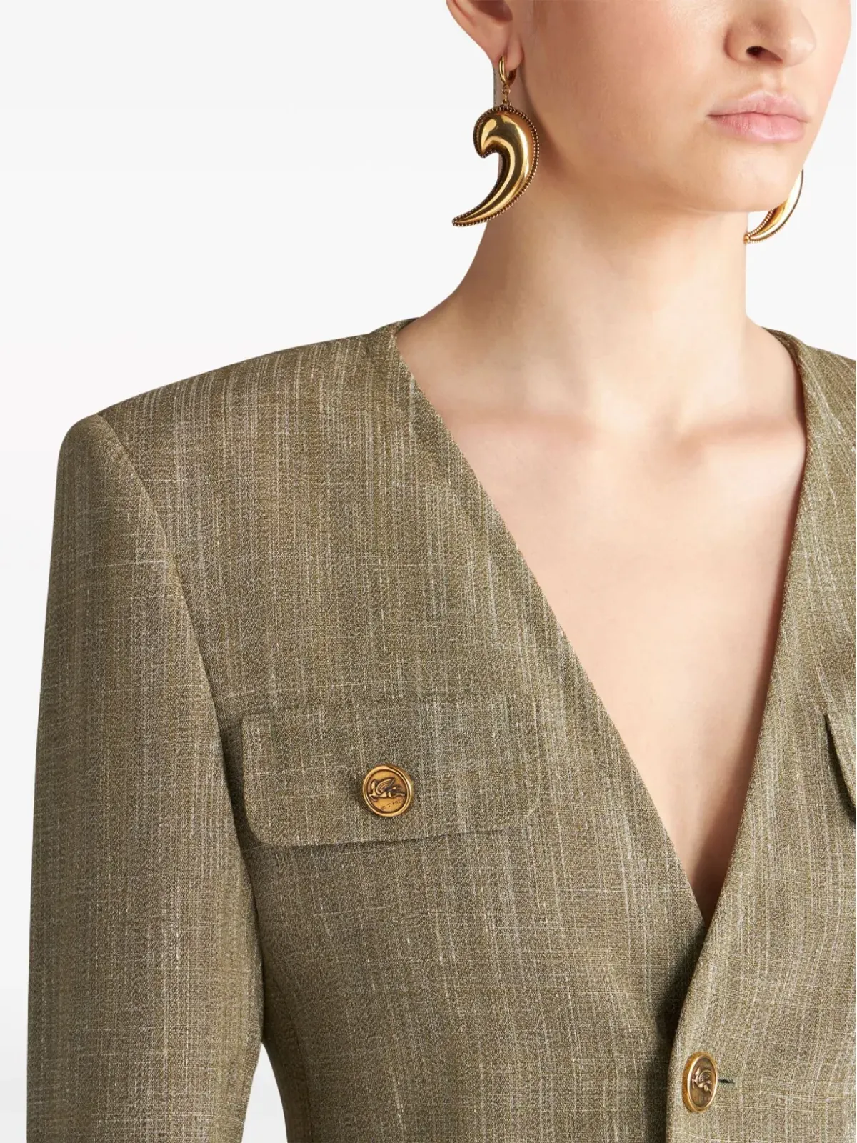 ETRO スラブ風テクスチャーのシングルブレストジャケット - グリーン - 画像5