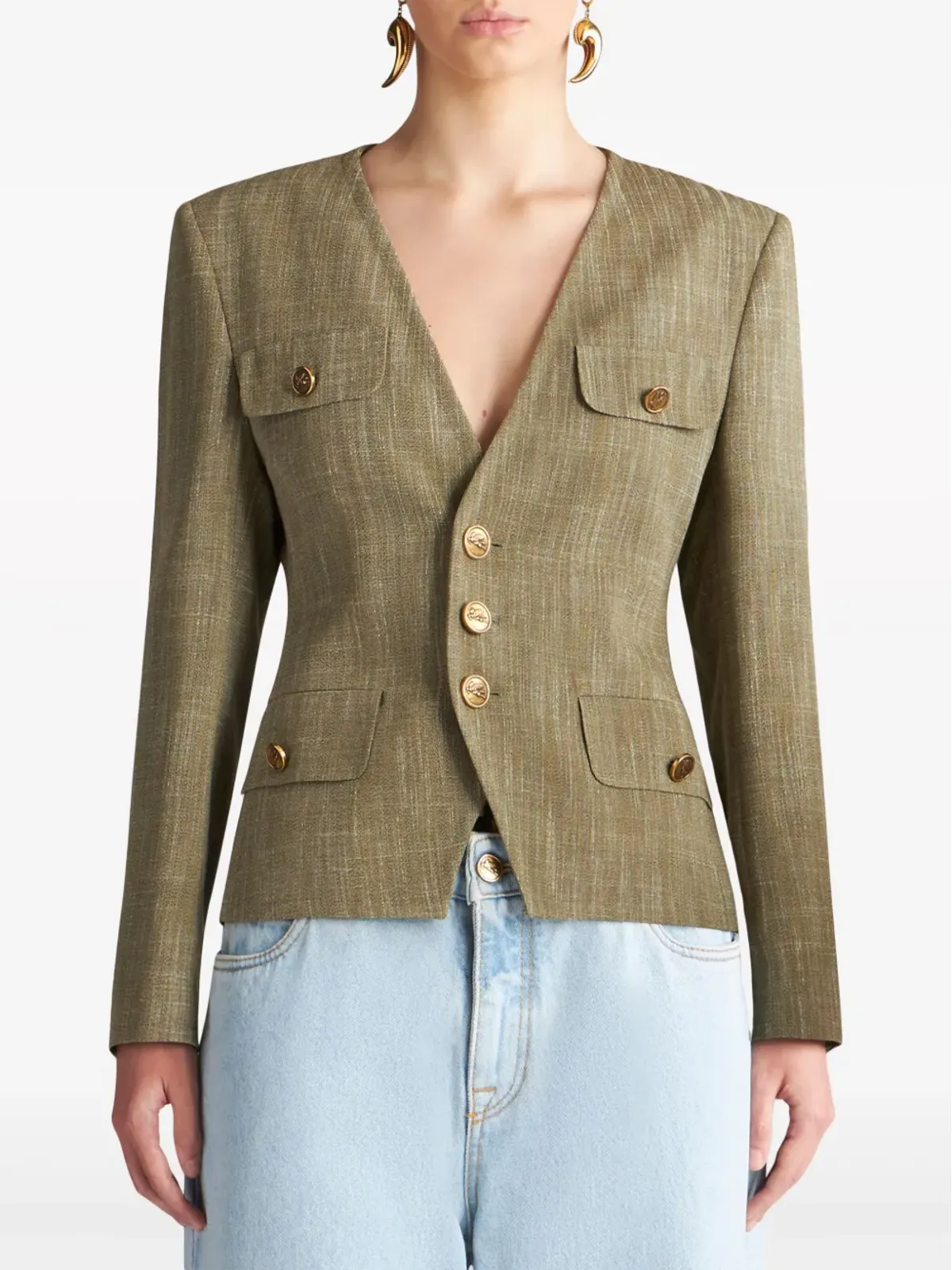 ETRO スラブ風テクスチャーのシングルブレストジャケット - グリーン - 画像3