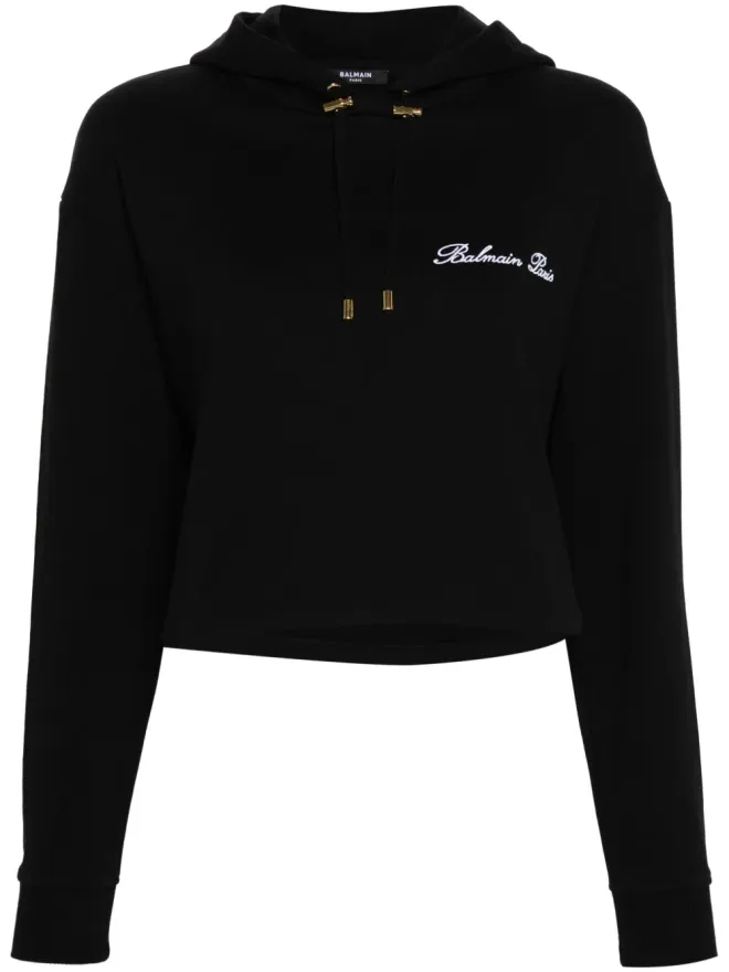 BALMAIN Balmain ロゴ刺繍 コットン フーディー ブラックの商品画像