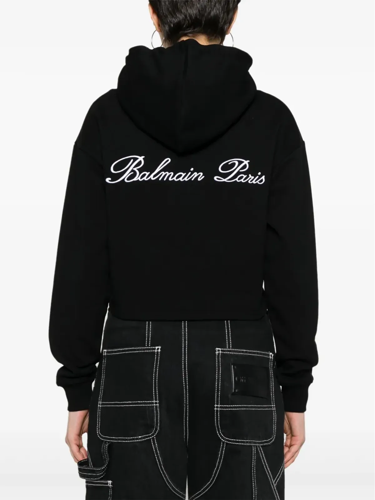 Balmain ロゴ刺繍 コットン フーディー ブラック - 画像4