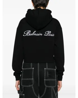 Balmain ロゴ刺繍 コットン フーディー ブラック - サムネイル4