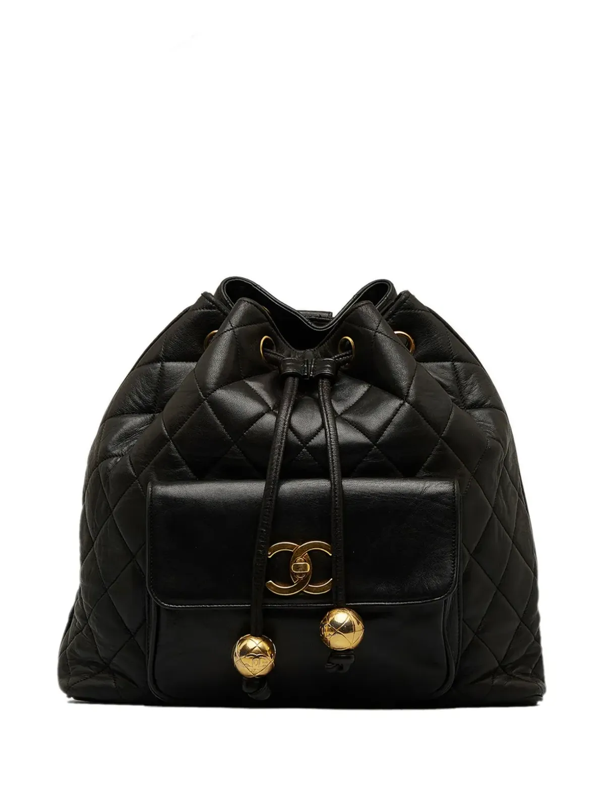 CHANEL ビンテージ CC ダイヤモンドキルト バックパック ブラック - 画像1