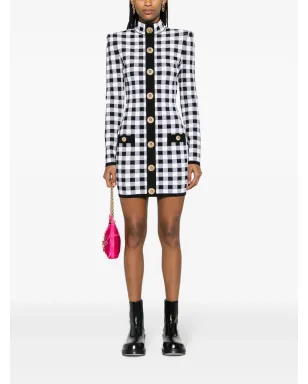 Balmain ギンガムミニドレス - ブラック - サムネイル2