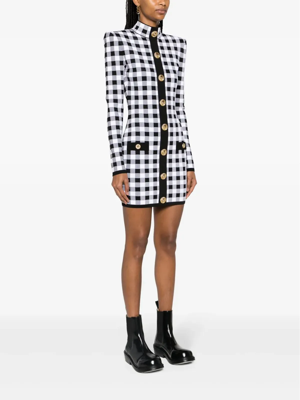 Balmain ギンガムミニドレス - ブラック - 画像3