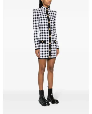 Balmain ギンガムミニドレス - ブラック - サムネイル3