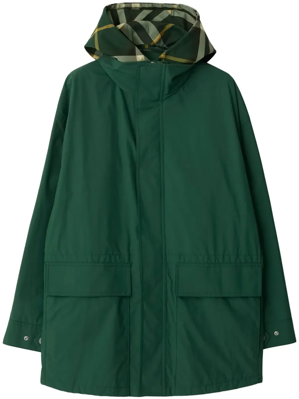 Burberry チェック柄 隠しファスナー付きコート グリーン - 画像1