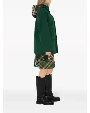 Burberry チェック柄 隠しファスナー付きコート グリーン - サムネイル3