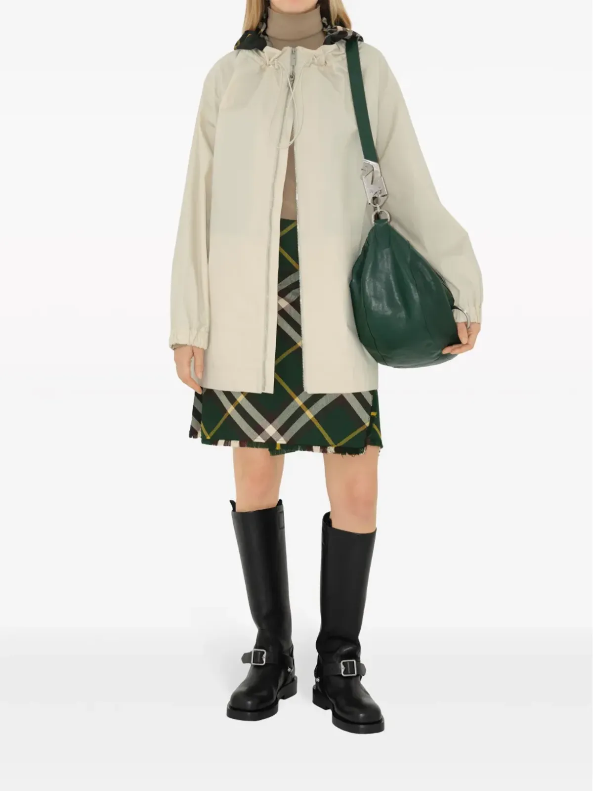 Burberry チェック柄フード付きコットンパーカ ホワイト - 画像2