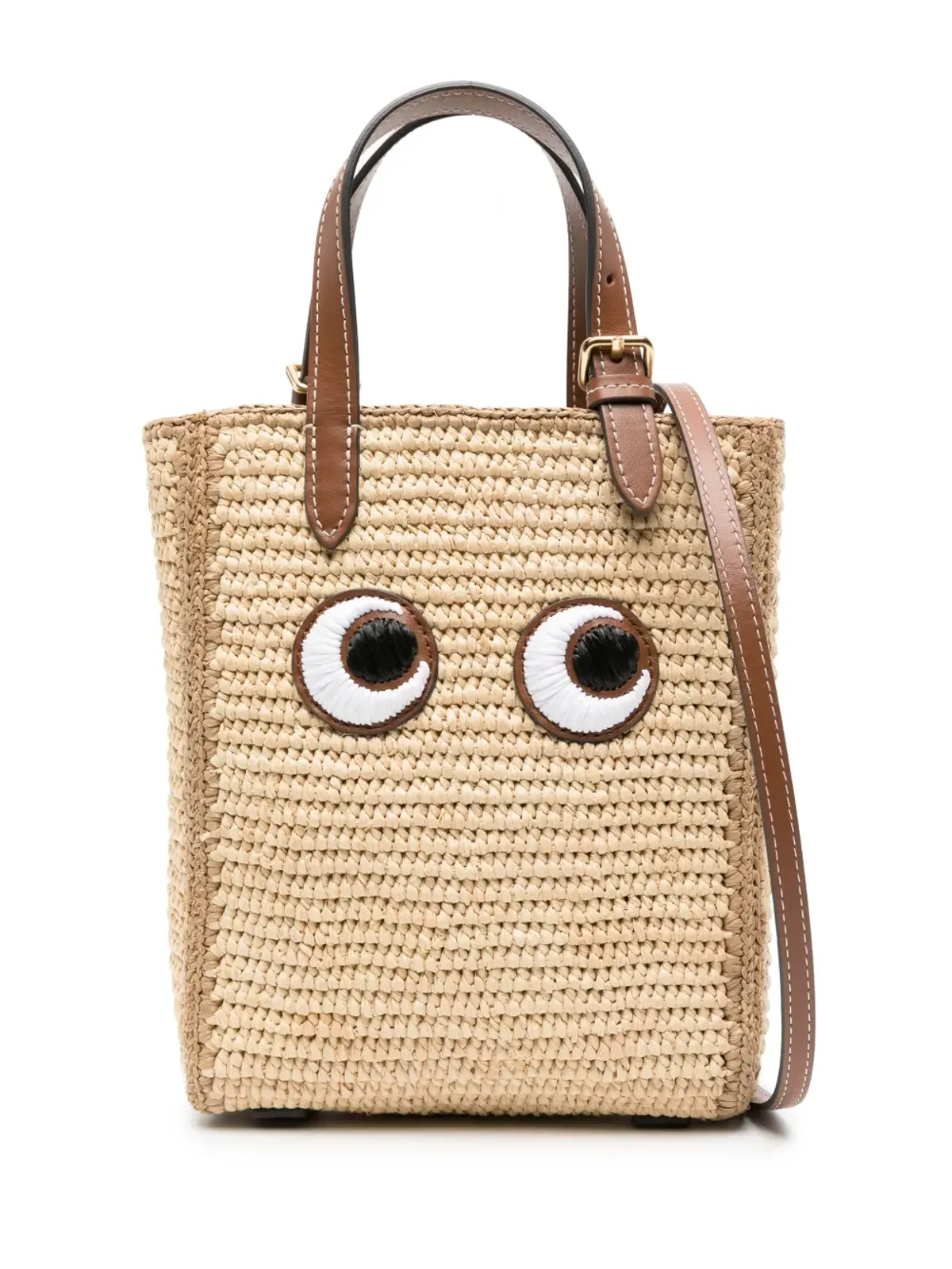 Anya Hindmarch アイ刺繍のラフィア トートバッグ - 画像1