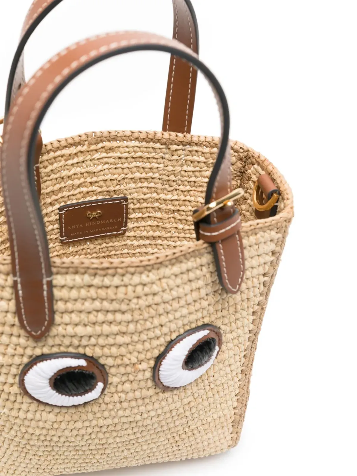 Anya Hindmarch アイ刺繍のラフィア トートバッグ - 画像5